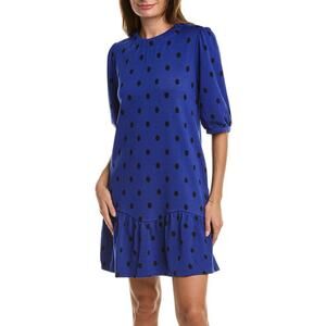 Tyler Boe Royal Cobalt Blue Black Polka Dot Puff Sleeve Tinsley Shift Dress S